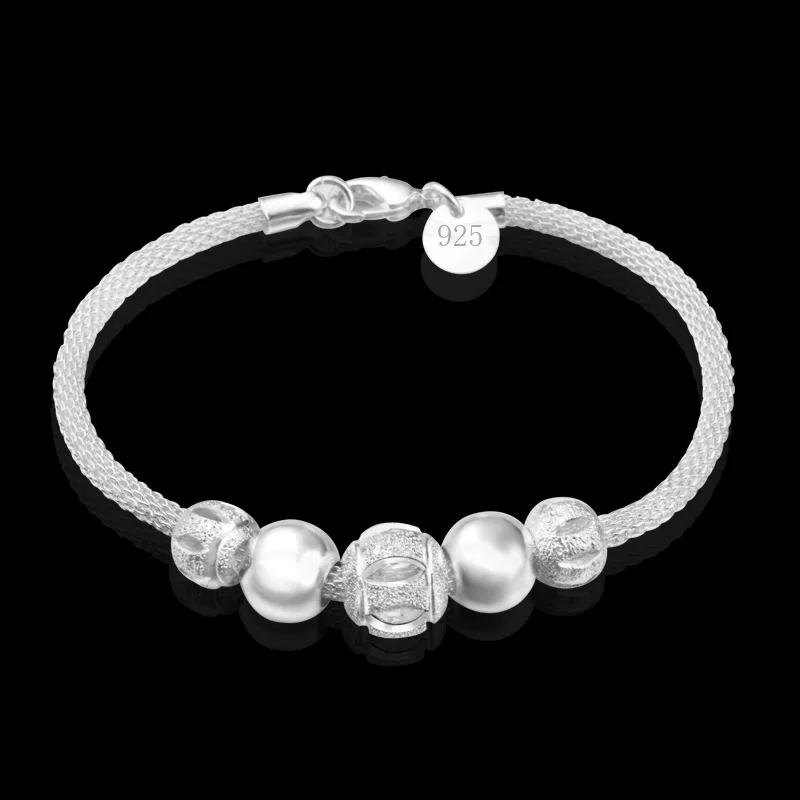 OMHXZJ, индивидуальный Модный женский подарок, Серебряные бусы, сетчатая цепочка, браслет из стерлингового серебра 925 пробы+ ожерелье, ювелирный набор SE48