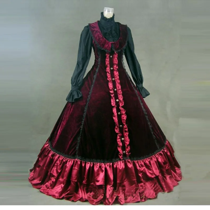 

Medieval Retro Wine Red Gothic Victorian Period Party Dress European Court Masquerade Ball Gowns historical Costume For Women
