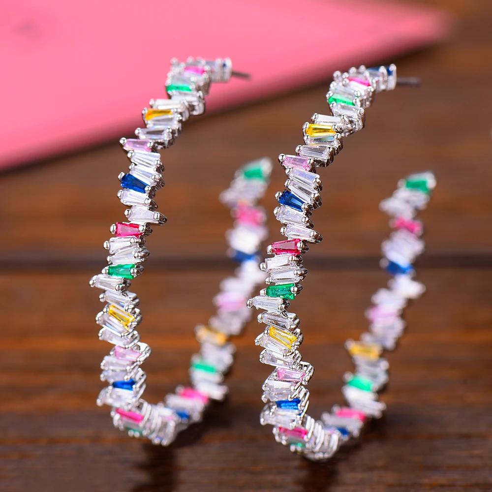 

SISCATHY Fashion Multicolor Cubic Zirconia Earrings for Women Trendy Inlaid Circle Shape Korean Hoop Earrings boucle d'oreille