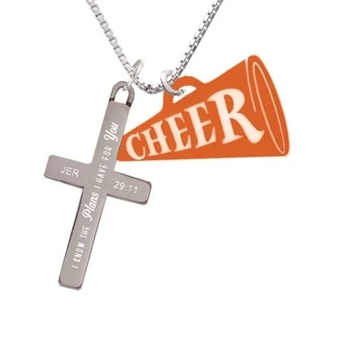 Acrylic 1.25 Orange Cheer Megaphone - Plans I Have for You - Cross Necklace (1)
