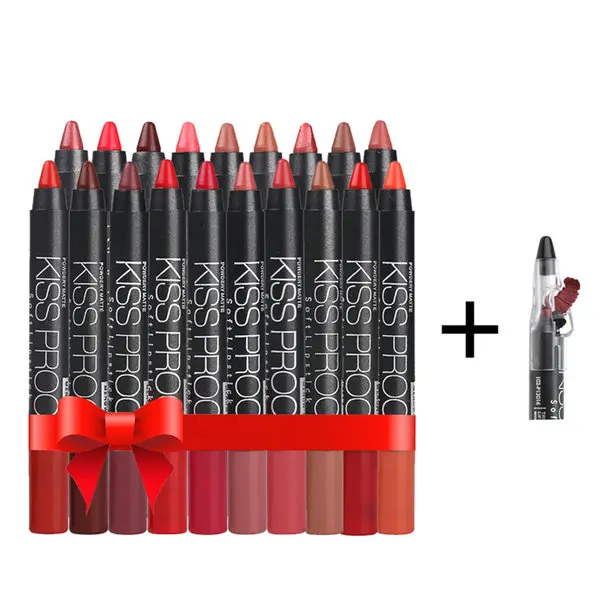 MENOW 19 Color/Set KISS PROOF Sexy Beauty Waterproof Lipstick Pen Lasting Do Not Fade Lipstick Gift 19Pcs Pencil Sharpener 2065 - Цвет: Makeup Set