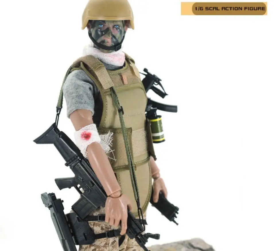 

simulation military 12 inch Wounded soldier Action figures 1/6 scale doll army with Rifle gun suit model toy collection for gift