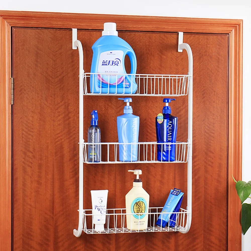  Door hanger basket kitchen 3layer shelf bedroom bathroom door back wall hanging punch-free storage  - 32910342388