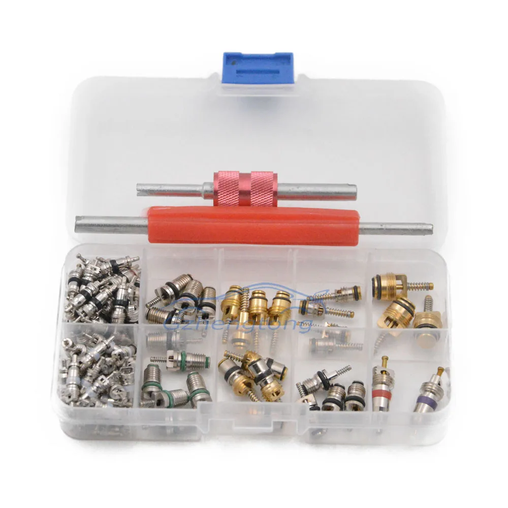 100 pcs Assortment A//C Schrader Valve Core For R134A Kit of 11kinds of vlvs