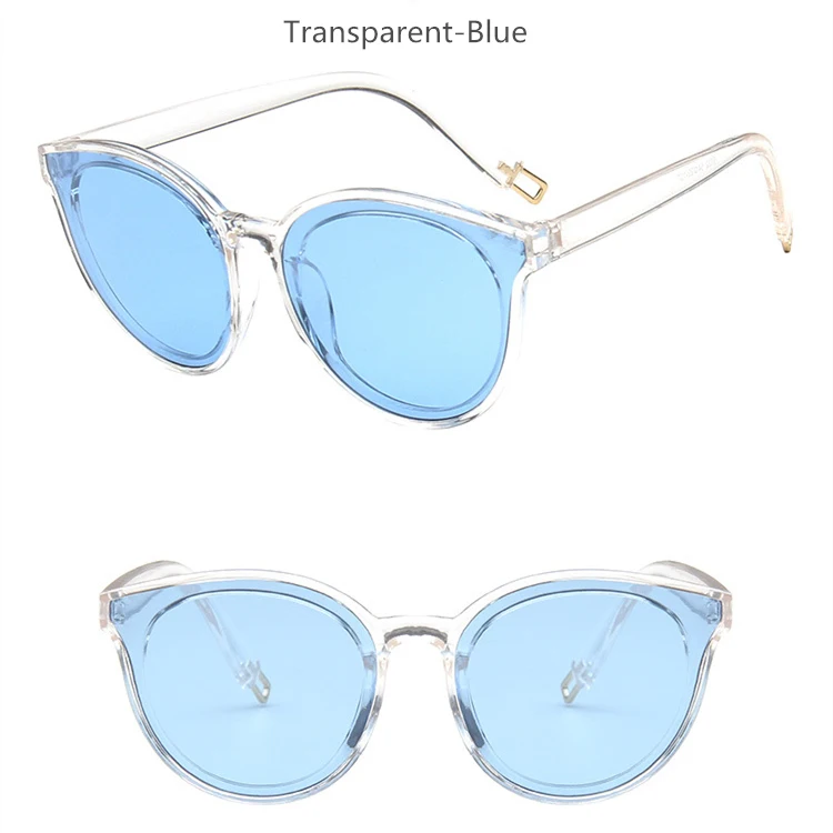 Модные женские цветные роскошные солнцезащитные очки с плоским верхом, кошачий глаз, элегантные солнцезащитные очки oculos de sol, мужские солнцезащитные очки с двойным лучом, большие размеры, UV400 - Цвет линз: Transparent-blue