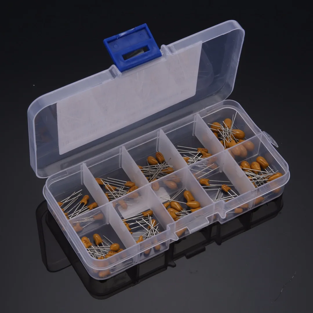 Mayitr 100pcs Tantalum Capacitor High Precision 16V 10 Values 1uf-100uf Assortment Kit Set with Box