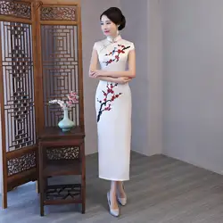 2018 Лето Воме платье cheongsam цветочный китайское традиционное платье Женская атласная cheongsam qipao с коротким рукавом длинное платье V761