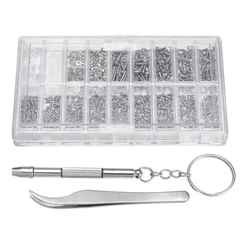 

1000 Pcs Glasses Screws Nut Assortment + 1 Pc Screwdriver + 1 Pc Tweezers, Glasses Repair Kit Screws for Glasses Optical Repai