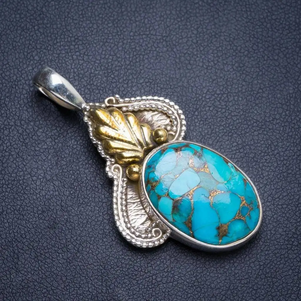 

Natural Two Tones Turquoise Handmade Unique Pineapple 925 Sterling Silver Pendant 2" Y5172