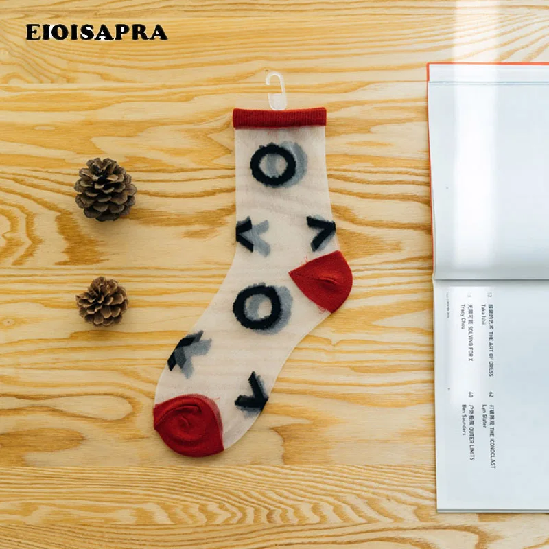 

[EIOISAPRA]Patchwork Ultra-thin Transparent Silk Ankle Socks Sexy Japan Jacquard Harajuku Socks Creative Striped/Dot Socks Women