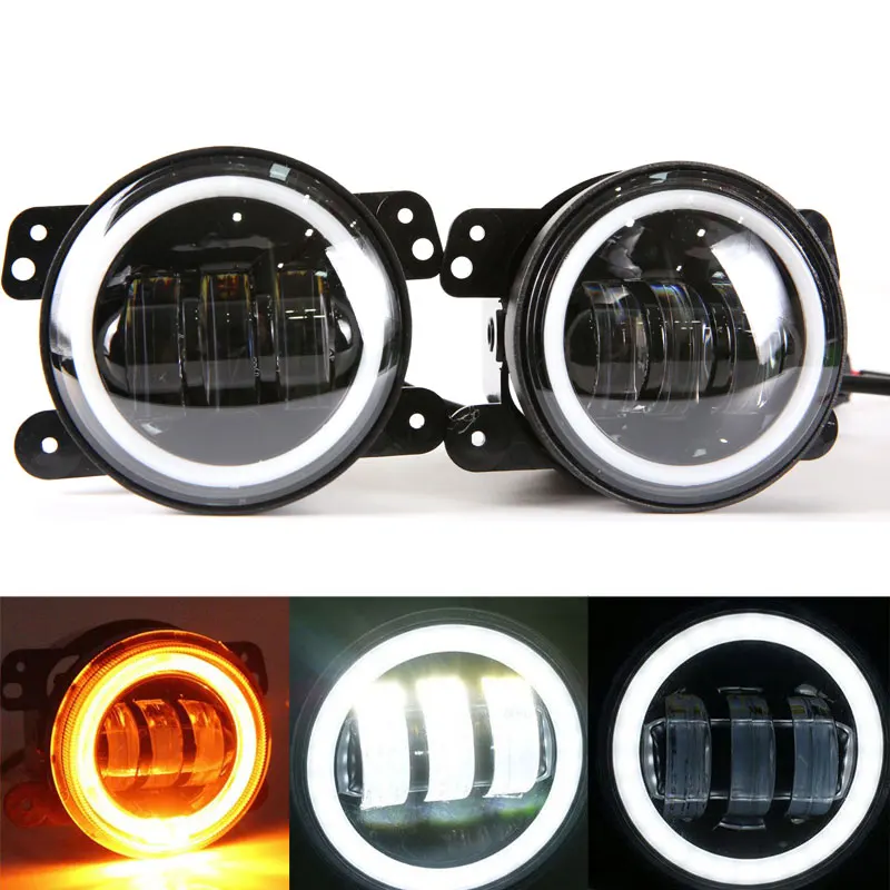 

4 Inch Fog Lights LED Halo Ring Angel Eyes Driving Off Road Lamps with Amber Turn Signals for Jeep Wrangler JK LJ TJ