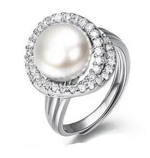 

Prett female fashion 925 Ms. inlaid zircon natural pearl opening ring opening Lovely Women's Wedding RINGS female simplicity