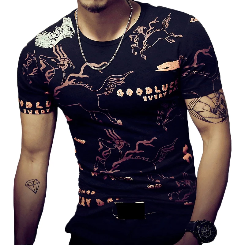 2019 Summer Fashion Men's T Shirt Casual Patchwork Short Sleeve T Shirt Mens Clothing Trend Casual Slim Fit Hip-Hop Top Tees 5XL