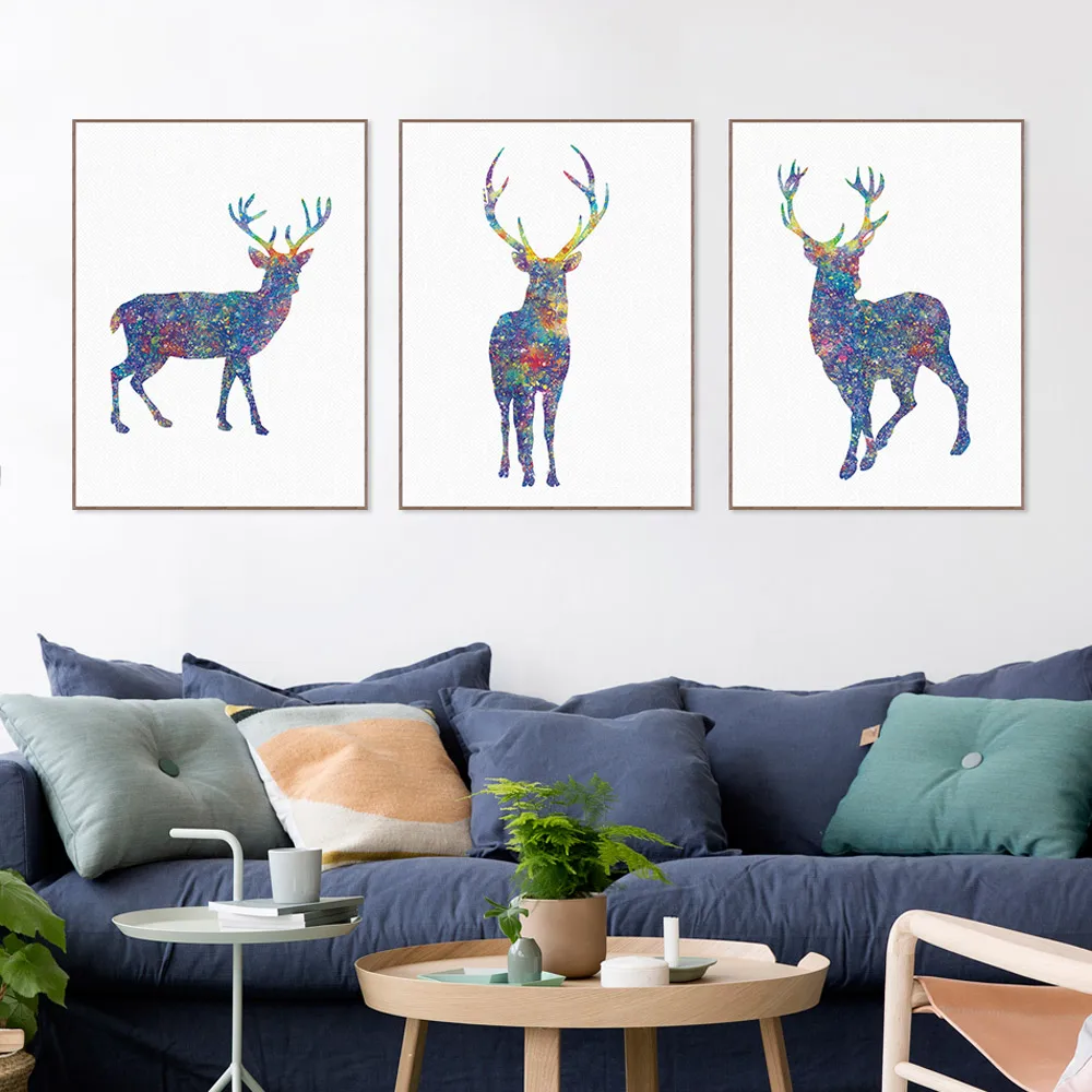 Nordic Modern Original Watercolor Black White Animals Deer Canvas Art Print Poster Wall Picture Home Decor Painting No Frame | Дом и сад