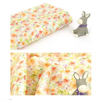 

half yard import plain cotton fabric with pink yellow flower print, handmade DIY garment dress children cloth 100% cotton B387