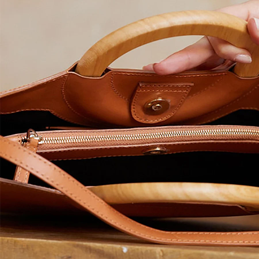 Женские сумки Halfmoon с деревянной ручкой, повседневные сумки через плечо для женщин, Большая вместительная сумка на плечо, дамская сумочка, клатч, кошелек