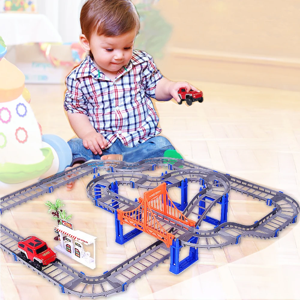 

Parent-children interaction Toy 73PCS Mini 1/35 Tracking Building Kits for Kids Multiform Race Tracks Model with Toy Car 1:32