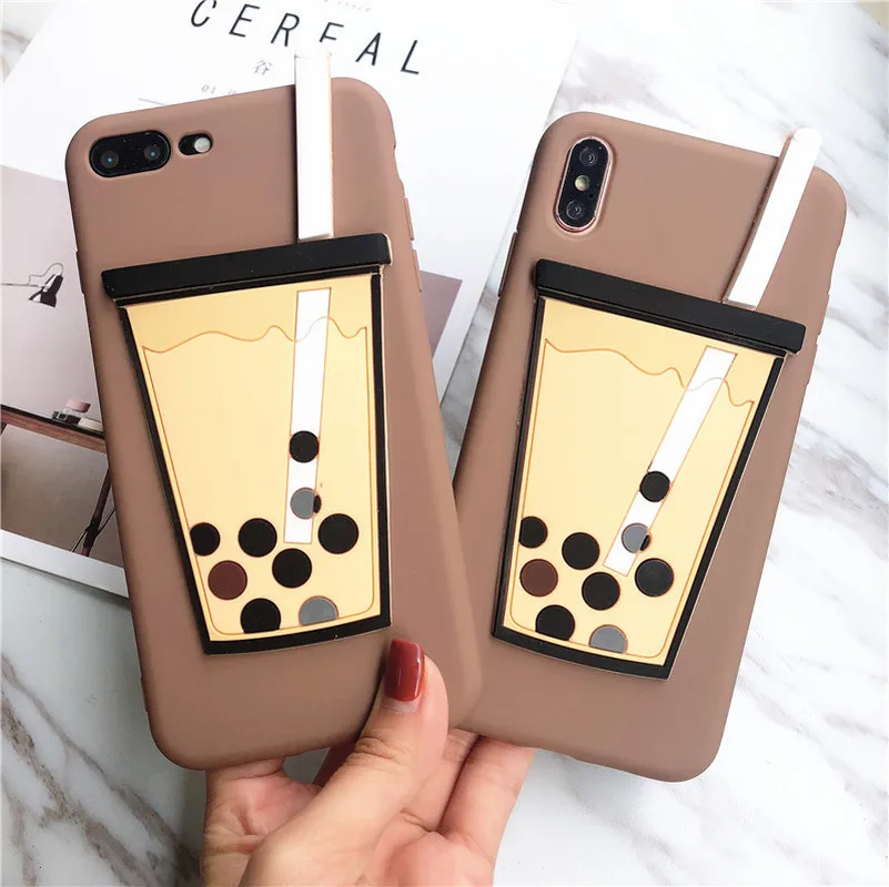 

For iPhone 7 Plus X XR XS Max Case Funny Milk Bubble Tea Drink Bottle Pattern Phone Case For iPhone 8 6 Plus Soft Silicone Cover