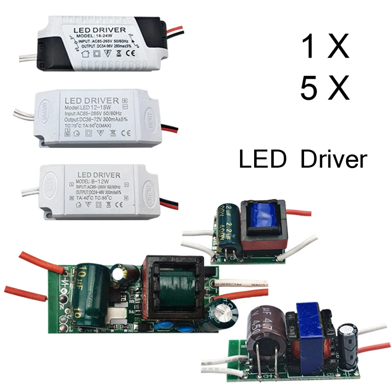 

1/5pcs LED Driver Power Supply Adapter 3/7/12/18/24W Transformer 85V-265V Constant Current for LED lamp