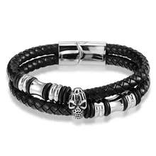 Очаровательный кожаный браслет для женщин браслеты из нержавеющей стали 19-21-23см Размер браслеты из натуральной кожи и браслеты мужские ювелирные изделия