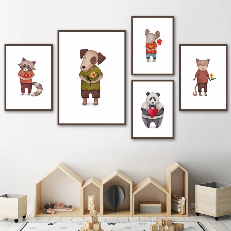 

7-Space Modern Cartoon Animals Love Quote Canvas Painting For Kids Room Watercolor Art Posters And Prints Decoration Painting