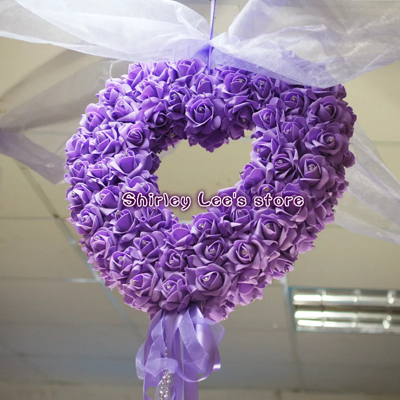 New Arrival!! (1pc/lot) Pretty Artificial Foam Rose Flower W/Diamante  Heart Shaped Wreath  *Free Shipping*