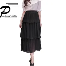 Модная многослойная юбка Макси плиссированные юбки женские летние юбки для девочек с высокой талией стрейч сплошной цвет торт юбка