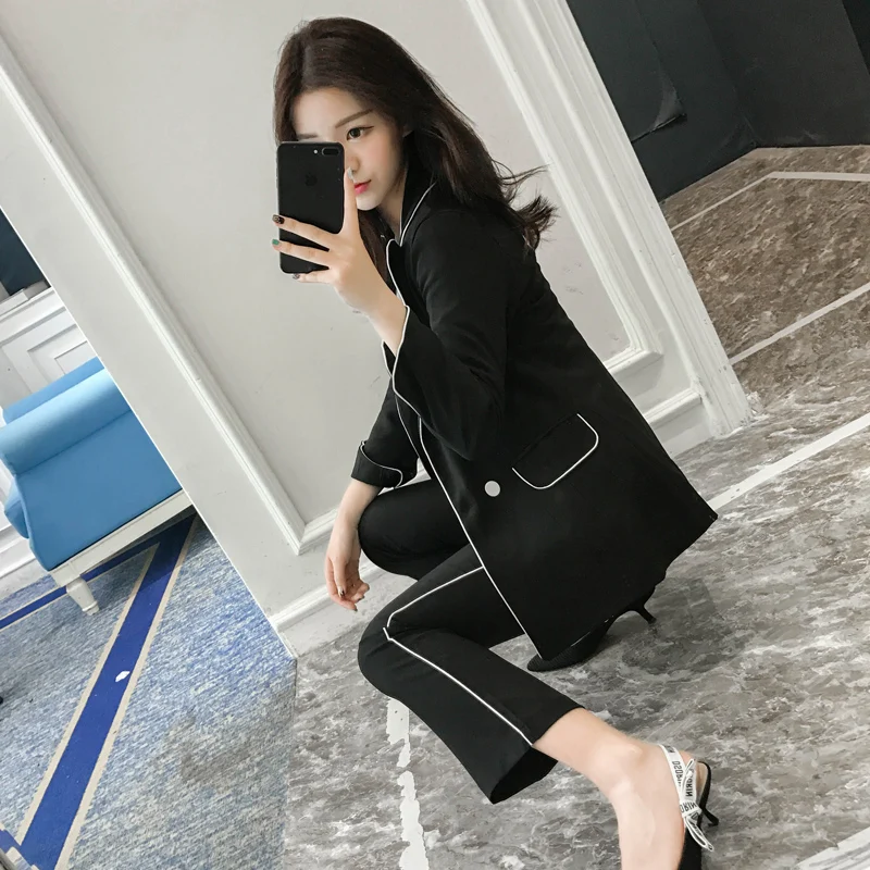

Two piece set top and pants fashion temperament commuter suit casual pants professional small suit jacket female 2 piece set
