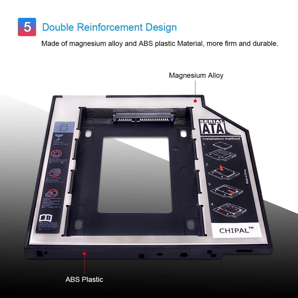 CHIPAL 2nd HDD Caddy 9,5 мм SATA to SATA для 2," 2 T SSD чехол Корпус для жесткого диска со Светодиодный индикатор для ноутбука CD-ROM DVD-ROM