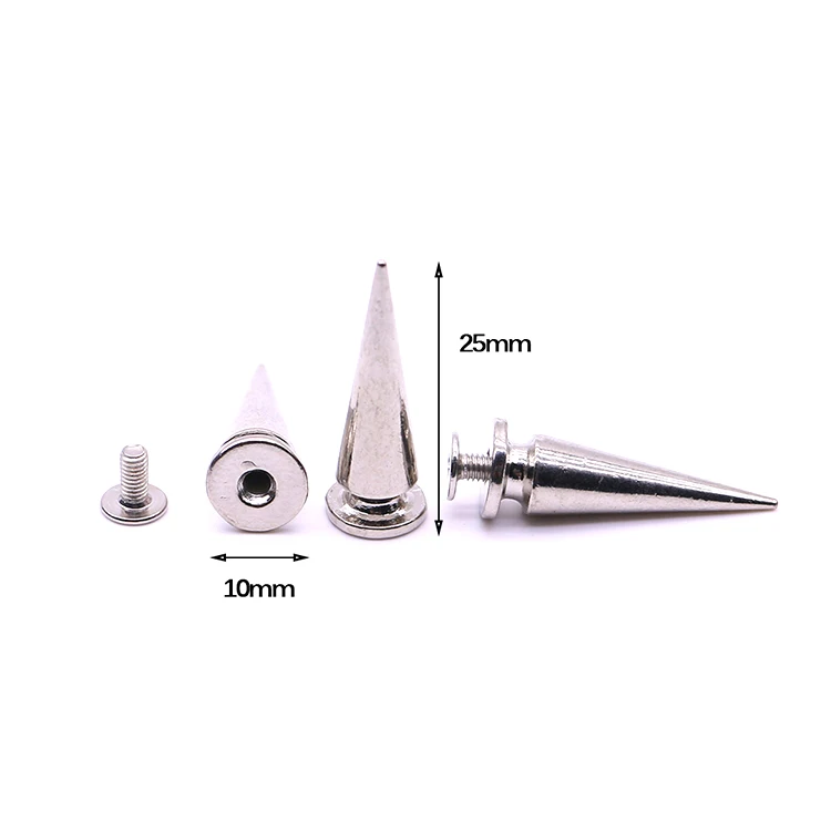 New 10sets/pack 10mm (Diameter), 25mm (Height)  studs and spikes accessories cone Punk Rivets Studs rivets for clothes B-05
