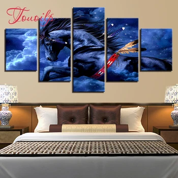 

5 pcs Handmade Full animal Feather horse 5d diamond Painting 5d Diamond embroidery picture cross stitch pattern Home decoration