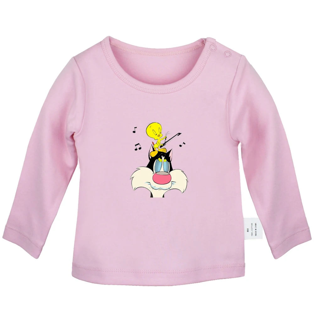 Забавная мультяшная птичка Твити с изображением кота Сильвестра Looney ttes, футболки для новорожденных, одноцветные футболки с длинными рукавами для малышей
