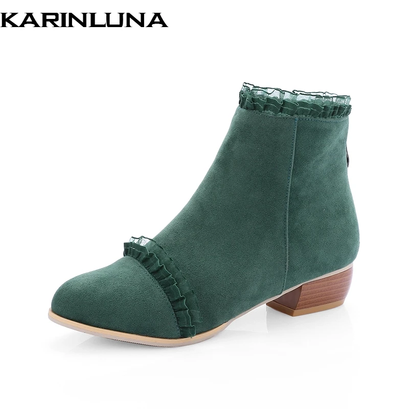 

KarinLuna on sale large size 33-43 Spring Autumn Fashion Black zip up Ankle Boots Women chunky heels Shoes Woman