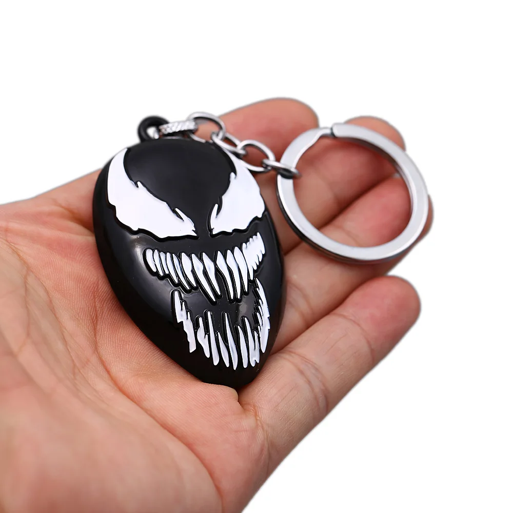 

HSIC Superhero Spider Man 3 Venom Keychain Black Metal Eddie Brock Dark Superhero Keyring Holder Men Figure Chaveiro HC12889