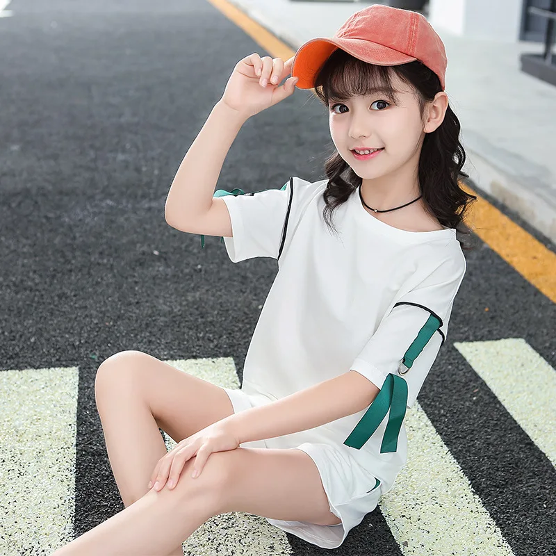 Girls Sports Suit 3 4 5 6 7 8 9 10 11 12 Years Toddler Girl Clothing Set 2018 Short Sleeve Shirt