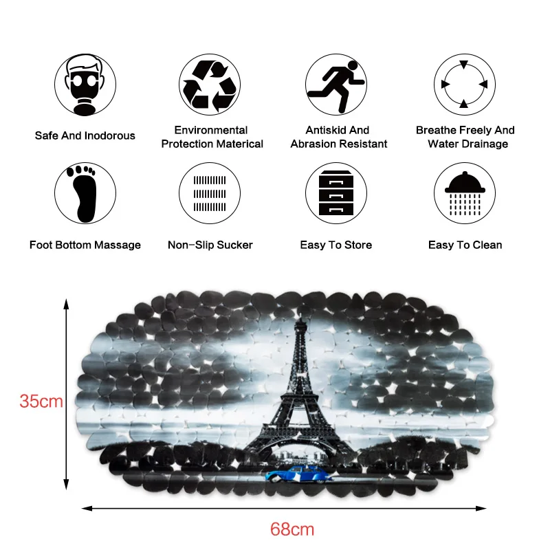 SDARISB резиновый для ванной коврик с присосками с принтом ПВХ Противоскользящий коврик для ванной комнаты с галькой нескользящий пластиковый Массажный коврик для ванной