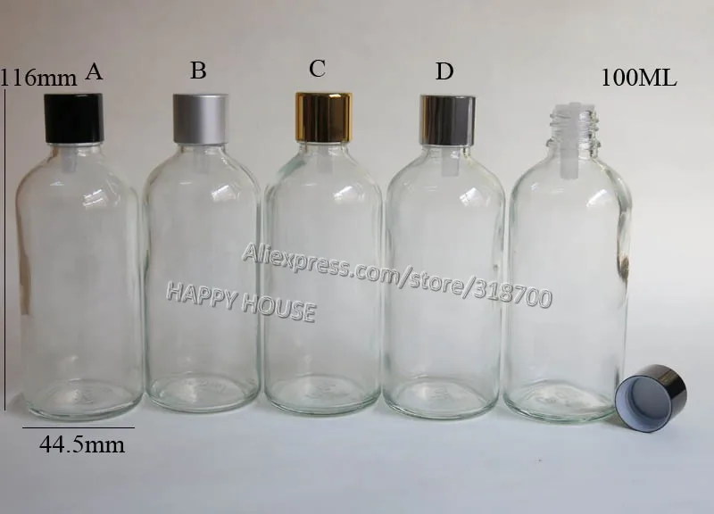 360 x 100ml Clear Boston Round Glass Bottles with Aluminum Cap,100 cc