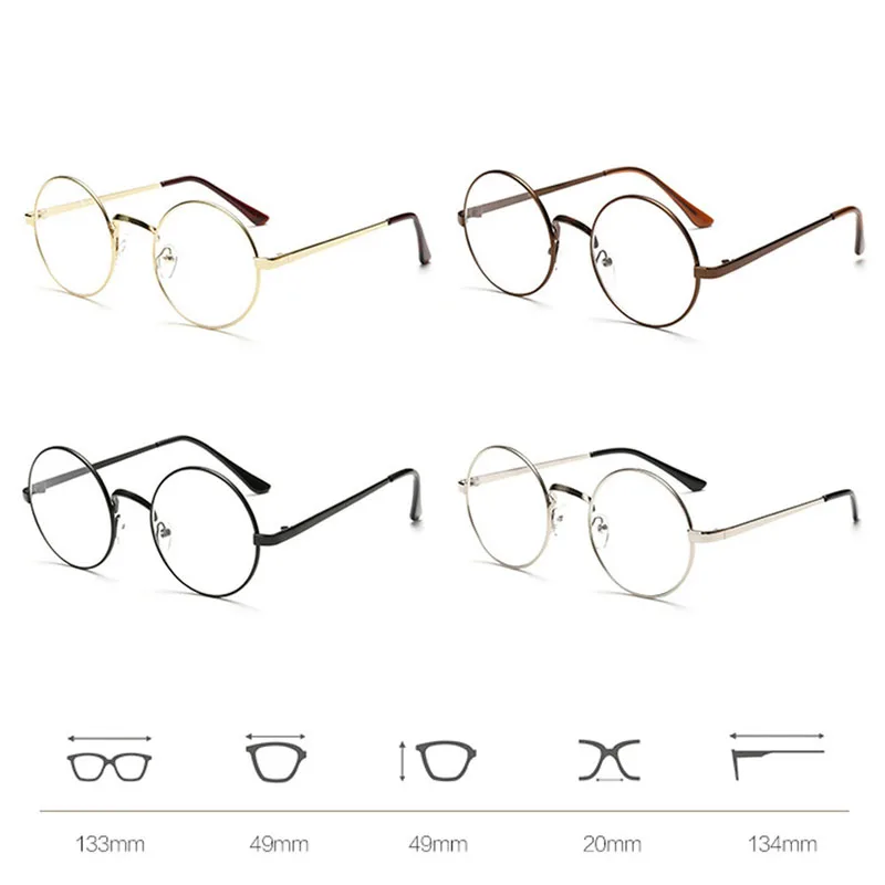 Volon Brille Retro Glasrahmen-Ebenenspiegel Dekobrille Nerdbrille Klassisches Rund Rahmen Glasses Silber Gold Bronze Schwarz Grau MEHRWEG