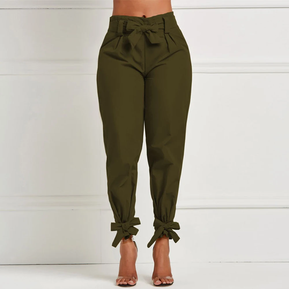 

CALOFE Loose Bow Tie Ruffles Women Pants Casual Solid High Waist Belt Pocket Autumn Women Trousers Female Sashes Pants Bottom