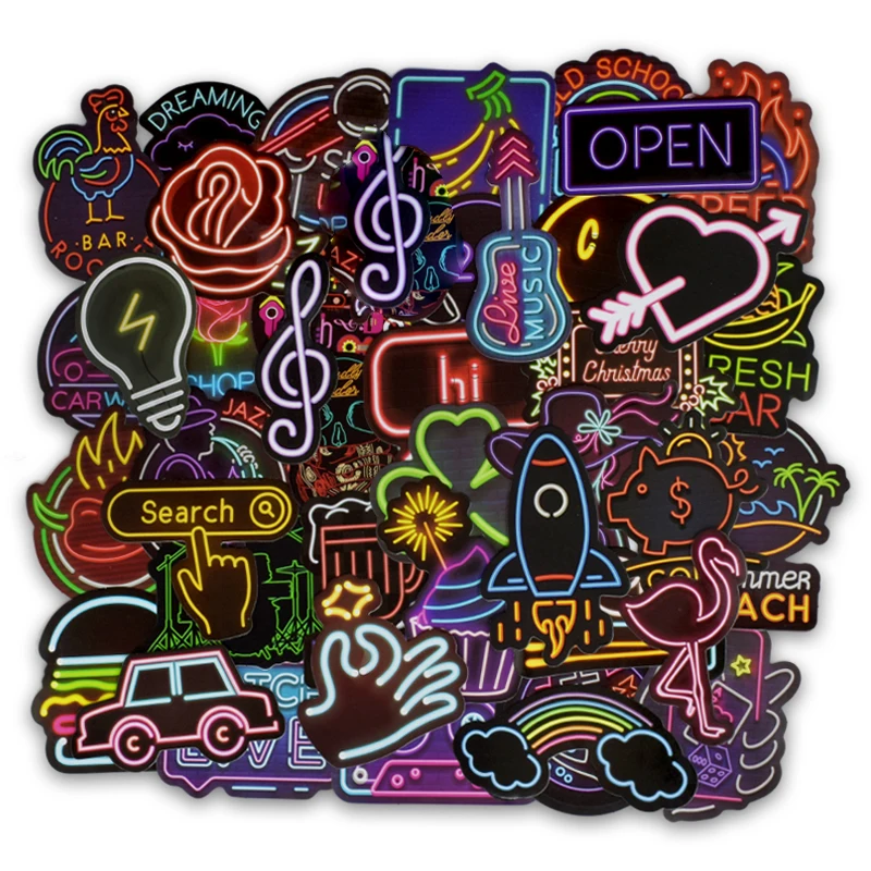 Neon Graffiti Sticker Personality Cartoon Creative Car Motorcycle Computer Skate Trolley Luggage Box Sticker Child Toy Gift