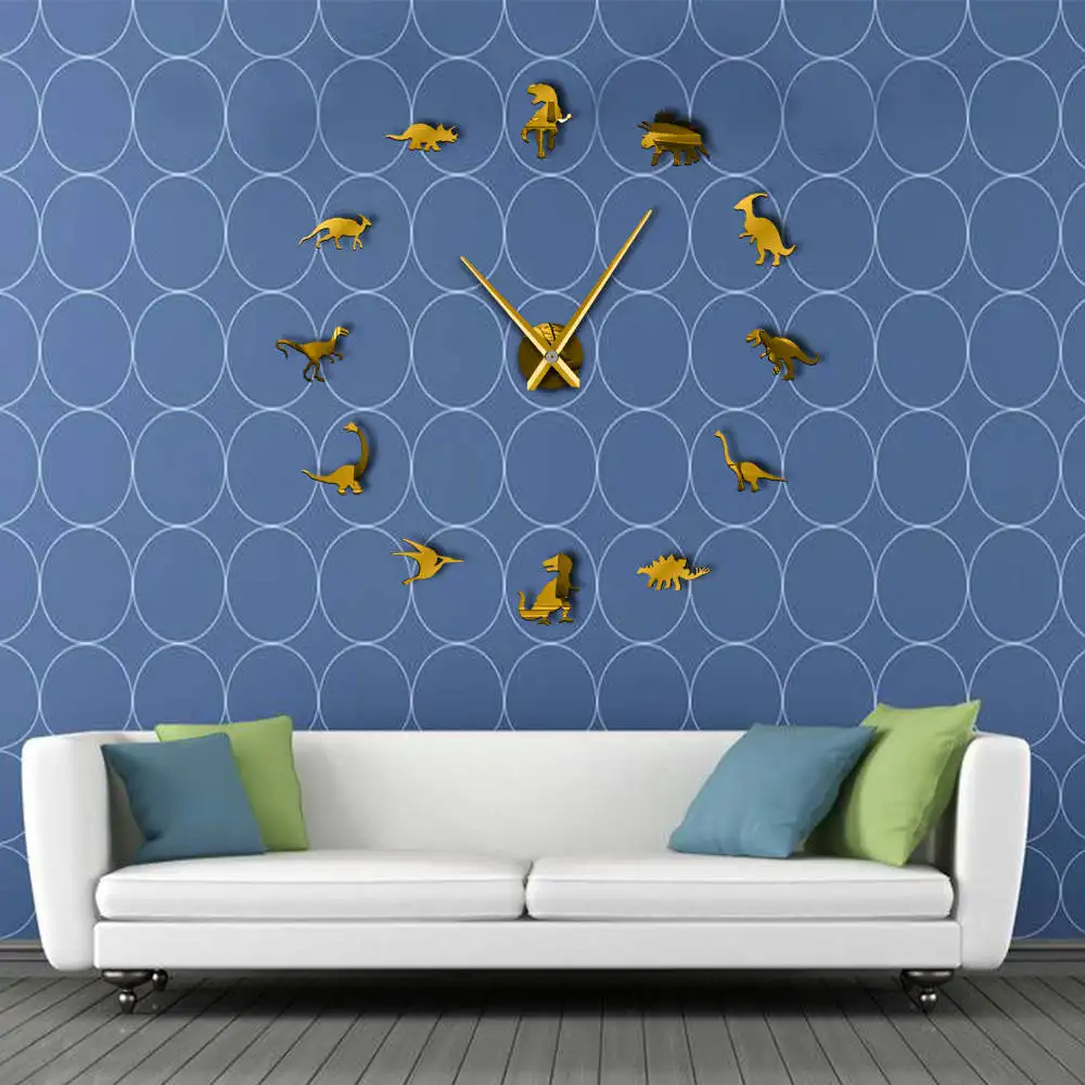 

Jurassic Dinosaurs Modern Design DY Mute Quartz Wall Watch Orologio Da Parete Hanging Clock Wandklok Kid Room 3d Animal Mirror