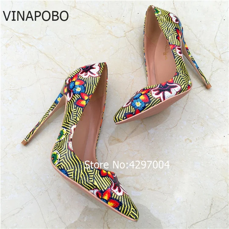 vinapobo Women Fashion Retro Printing Flowers Green Pumps High Heels Shoes Woman Platform Pumps Summer Shoes Woman Pumps