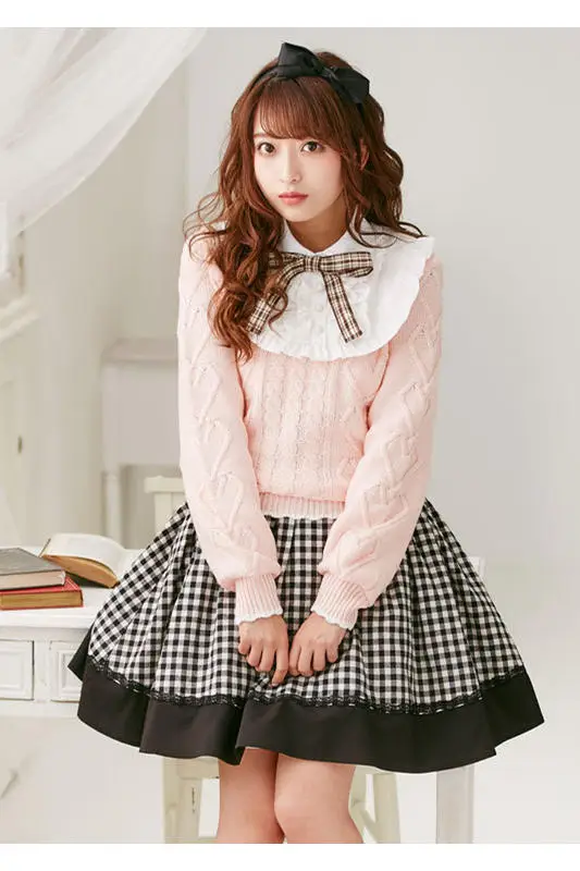 Adomoe женский свитер вязаная одежда с «волнами» чистый белый бежевый розовый милый японский подростковый молодой галстук-бабочка для девочки милые короткие свитера