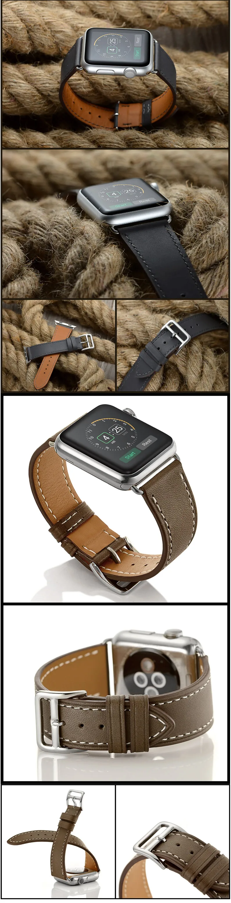 Кожаный ремешок для наручных часов Apple Watch серии 4 с заклепками, изготовленный на заказ, для серий Apple 1, 2, 3, ремешок на запястье 38 мм, 42 м, 40 мм, 44 мм