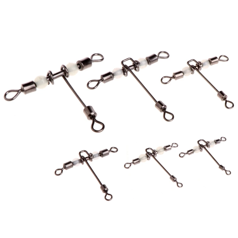 

5pcs 3 Way Luminous T-shape Rolling Swivel With Beads Fishing Swivels Connector