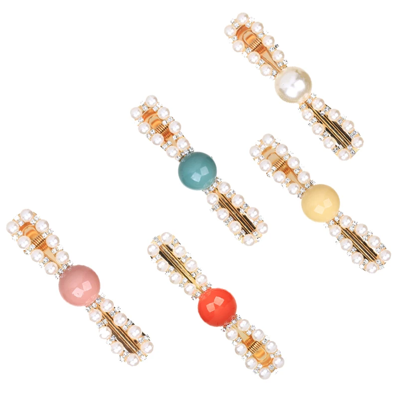 

New Fashion Creative Candy Color Alloy Acrylic Side Clip Pearl Hairpin Hair Accessories Bow Knot Hair Clips