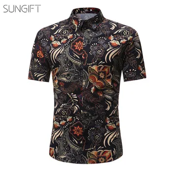 

SUNGIFT Dashiki African Top For Men Ethnic Print Short Sleeve Big Size Black Men's T-Shirt 2019 Summer Faddish T-Shirt For Men