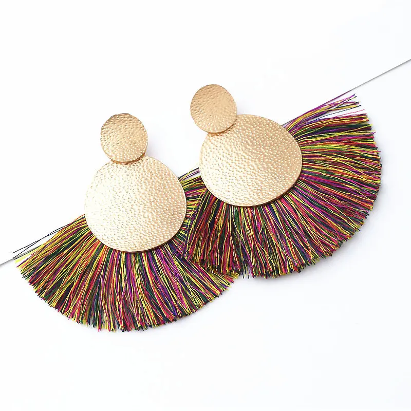 

Statement Tassel Earrings Gold Color Round Drop Earrings for Women Female Wedding Long Earrings Jewelry Gift
