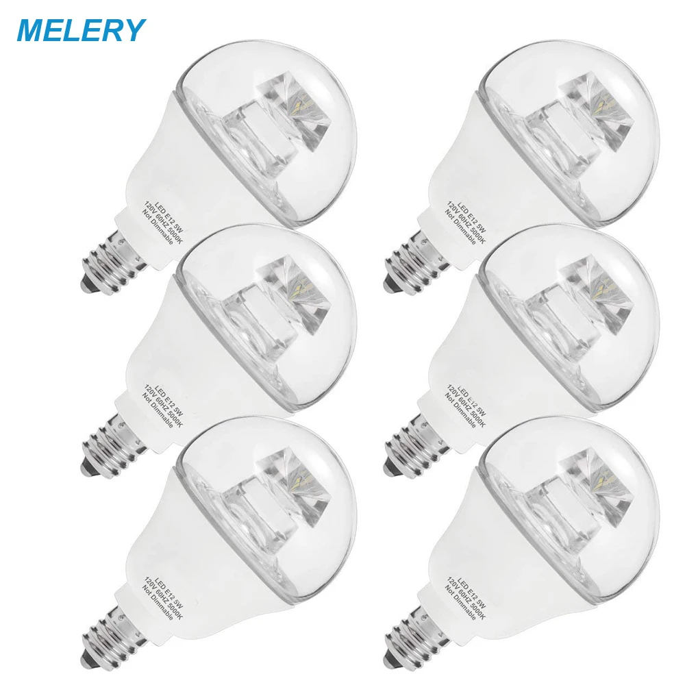 

LED Bulb Base E12 40W Equivalent Globe G14 Daylight 5000K Night Light Bulb 5W 120V for Ceiling Fan Kitchen Chandelier-6Pack