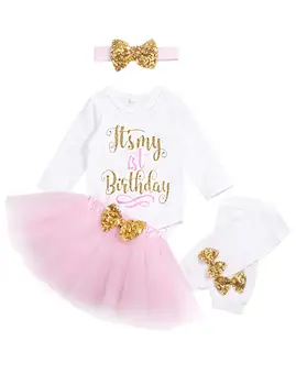 

Oklady My 1st Birthday Baby Girl Romper & Tutu Skirt & Headband & Leg Warmer Outfit Set